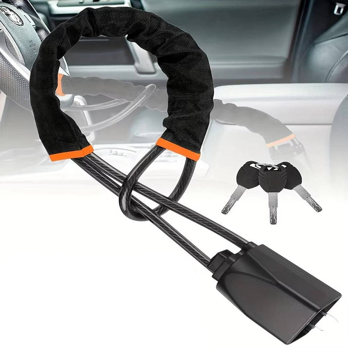 Steering Wheel Lock With Braided Steel Cable Anti-Theft Vehicle Security Device
