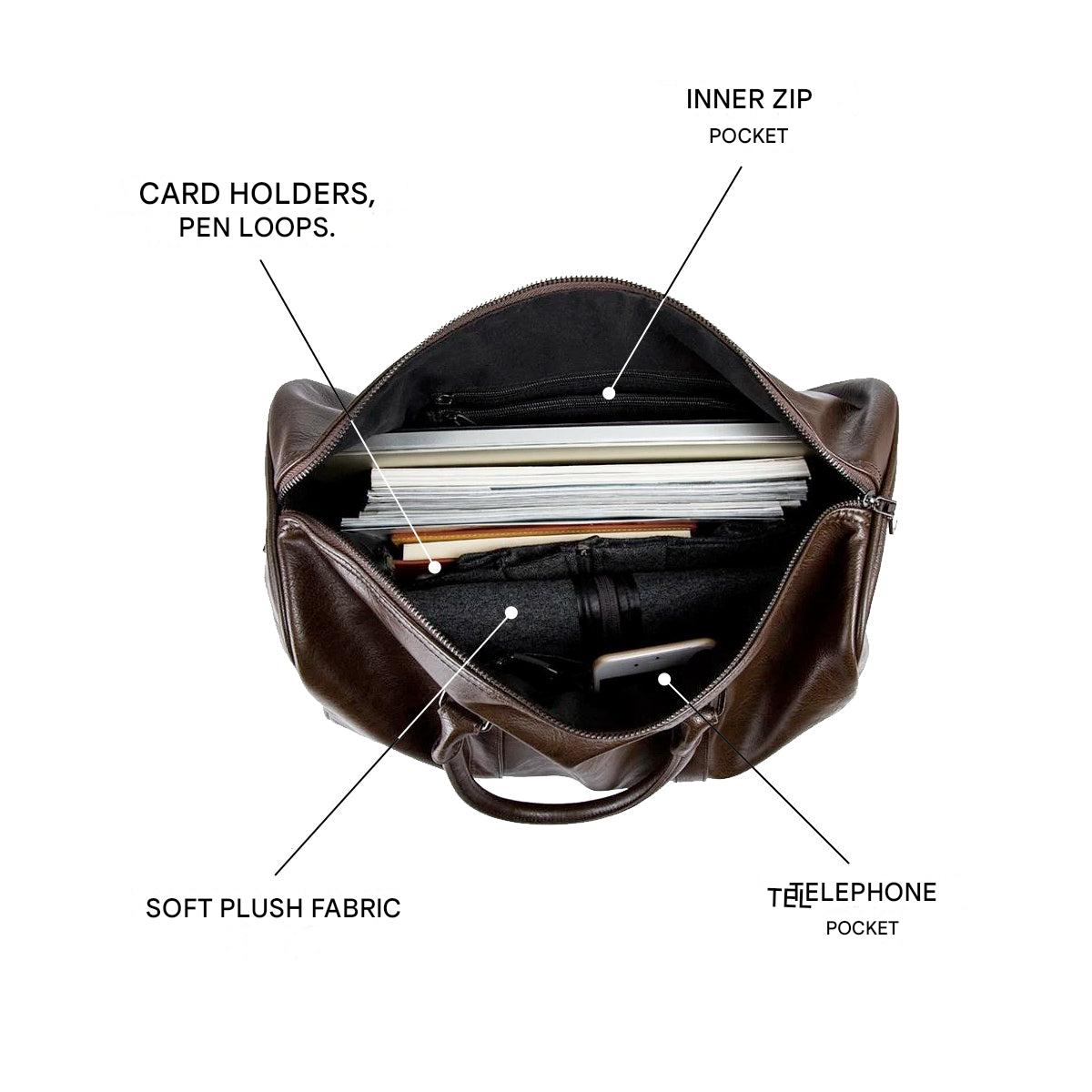 Weekender Overnight Bag in Vegan Leather – Roomy Interior with Shoulder Strap & Padded Grips for Airport Travel