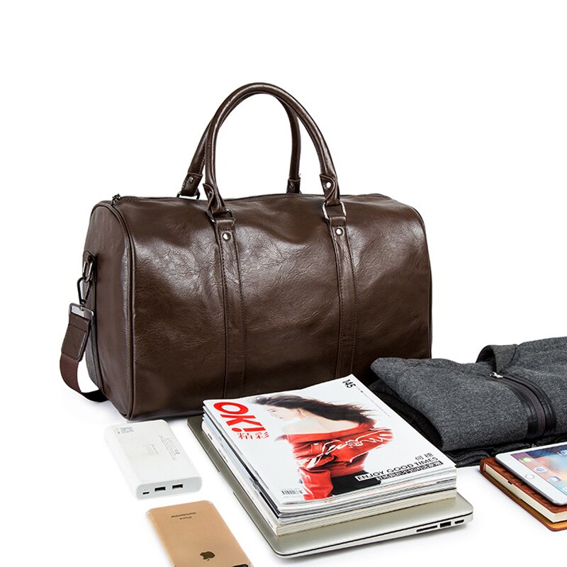 Weekender Overnight Bag in Vegan Leather – Roomy Interior with Shoulder Strap & Padded Grips for Airport Travel
