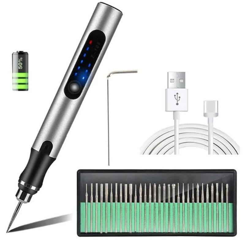 Portable Rotary Tool Kit with LCD Speed Display, Multi-Material Carving Device for Wood Metal Glass Leather, USB Chargeable Handheld Etching | Thomler