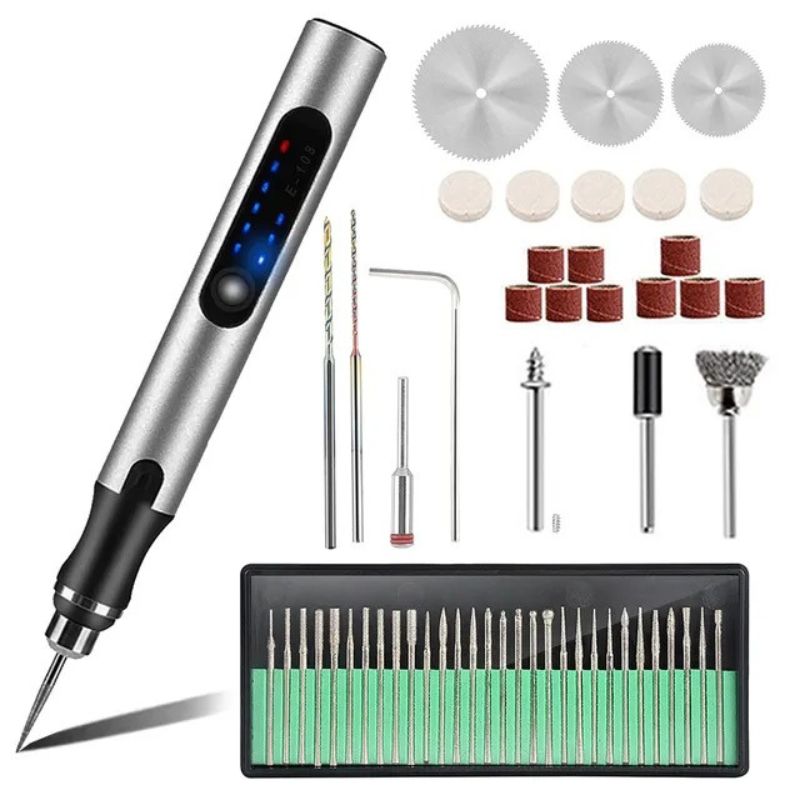 Portable Rotary Tool Kit with LCD Speed Display, Multi-Material Carving Device for Wood Metal Glass Leather, USB Chargeable Handheld Etching | Thomler