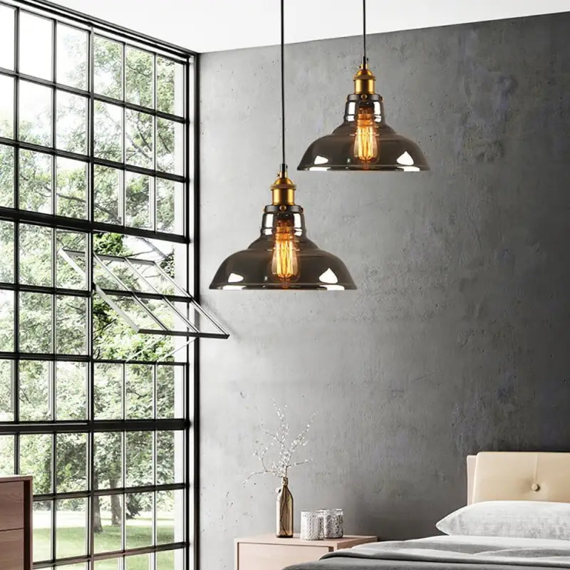 Tinted Glass Hanging Fixture 10-Inch Industrial Ceiling Light for Dining Room Kitchen Island Living Room Modern Pendant Lamp E27 Socket | Thomler