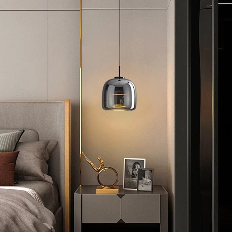 Lámpara de techo de cristal ahumado con casquillo E27, acabado negro y cable ajustable para isla de cocina, dormitorio y comedor, estilo minimalista escandinavo | Thomler