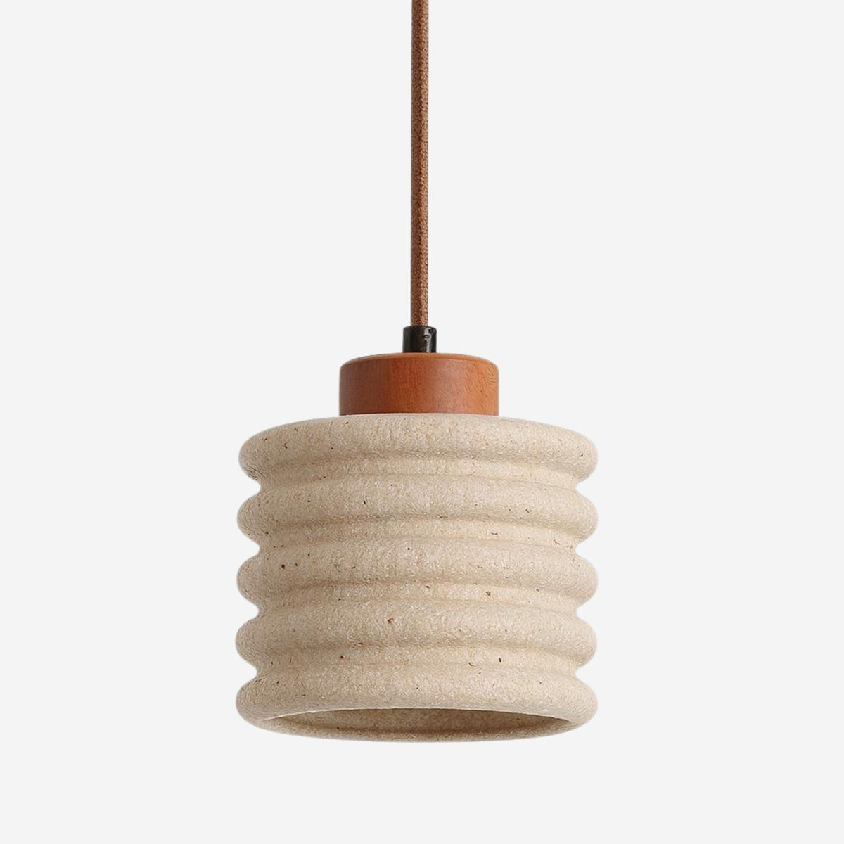 Natural Stone Drop Ceiling Fixture | Textured Travertine Wood Accent Light for Dining Table Kitchen Counter | Adjustable Height E27 Socket | Thomler