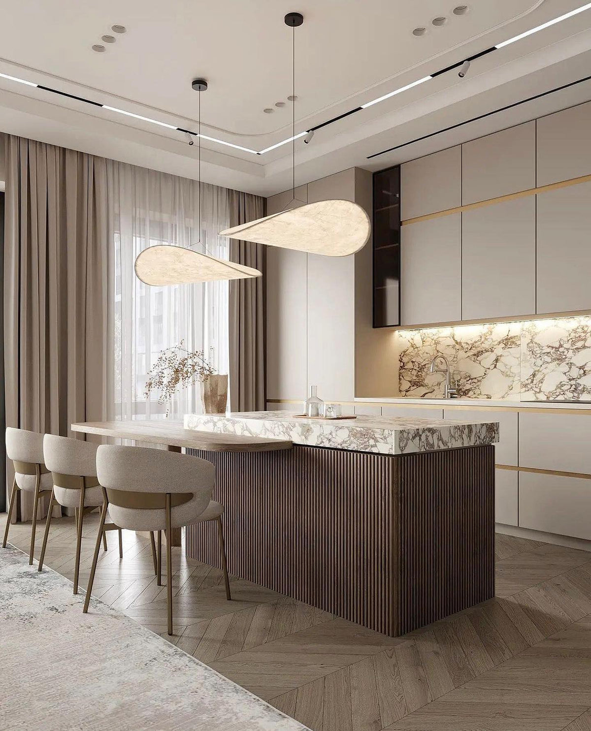Lámpara colgante de pantalla de papel extragrande con altura ajustable, candelabro contemporáneo para isla de cocina, lámpara de techo para comedor | Thomler