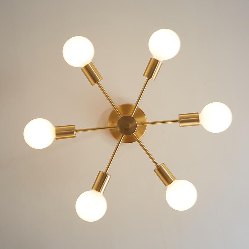 Lámpara de araña Sputnik de latón de seis brazos, 17 pulgadas de ancho, luz colgante de mediados de siglo para comedor, sala de estar, lámpara de techo cableada, moderna y regulable | Thomler