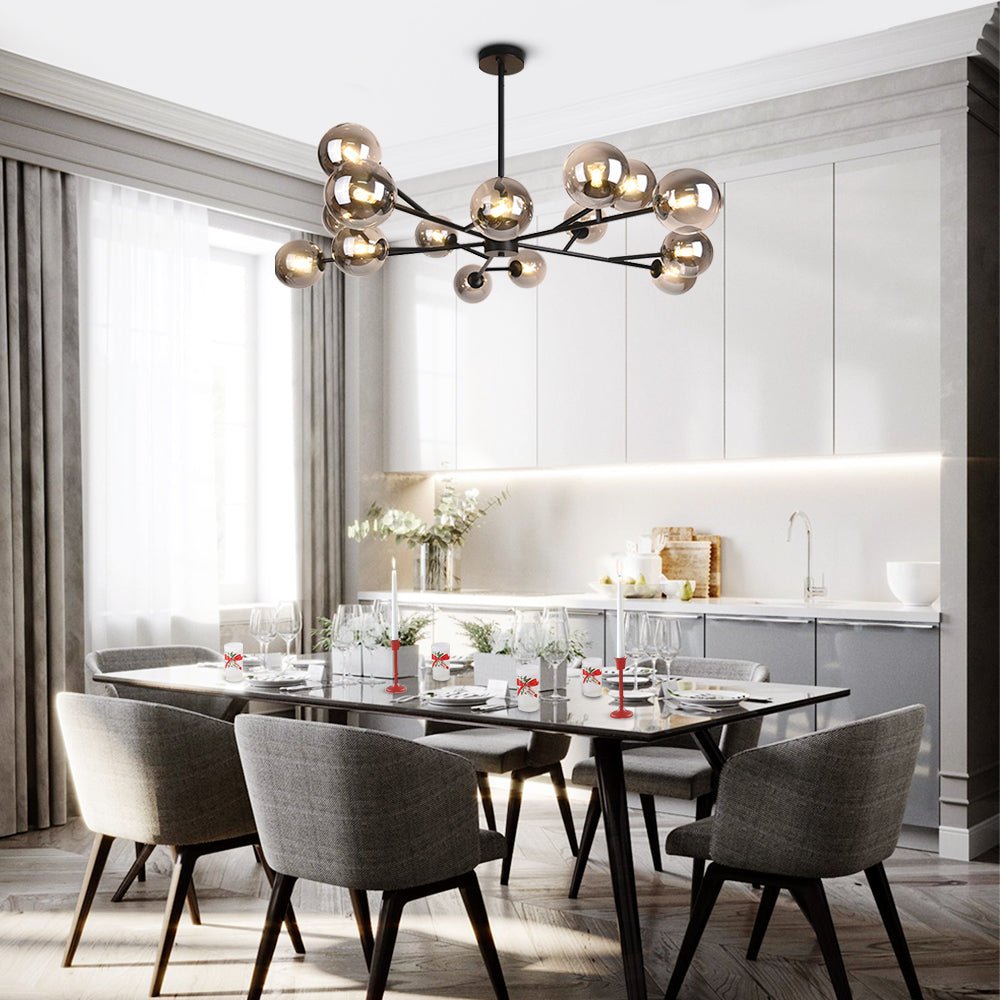 15-Light Linear Glass Globe Fixture for Dining Tables & Islands 44 in Wide Adjustable Dimmable G9 Ceiling Light | Thomler