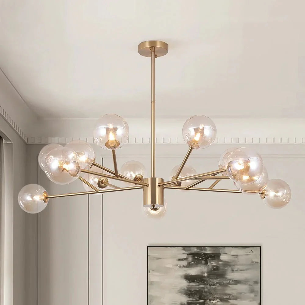 15-Light Linear Glass Globe Fixture for Dining Tables & Islands 44 in Wide Adjustable Dimmable G9 Ceiling Light | Thomler