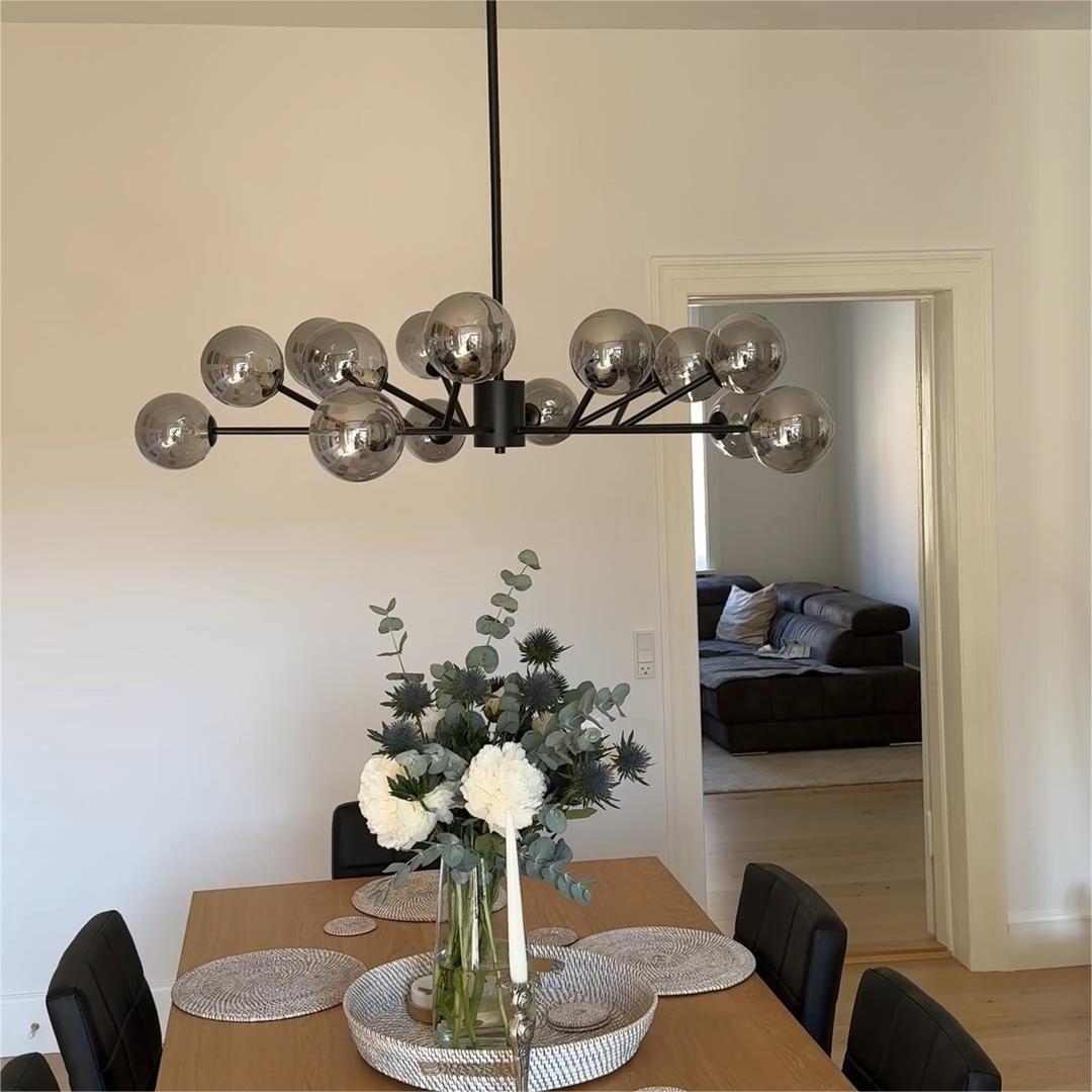 15-Light Linear Glass Globe Fixture for Dining Tables & Islands 44 in Wide Adjustable Dimmable G9 Ceiling Light | Thomler