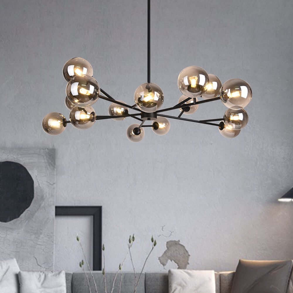 15-Light Linear Glass Globe Fixture for Dining Tables & Islands 44 in Wide Adjustable Dimmable G9 Ceiling Light | Thomler