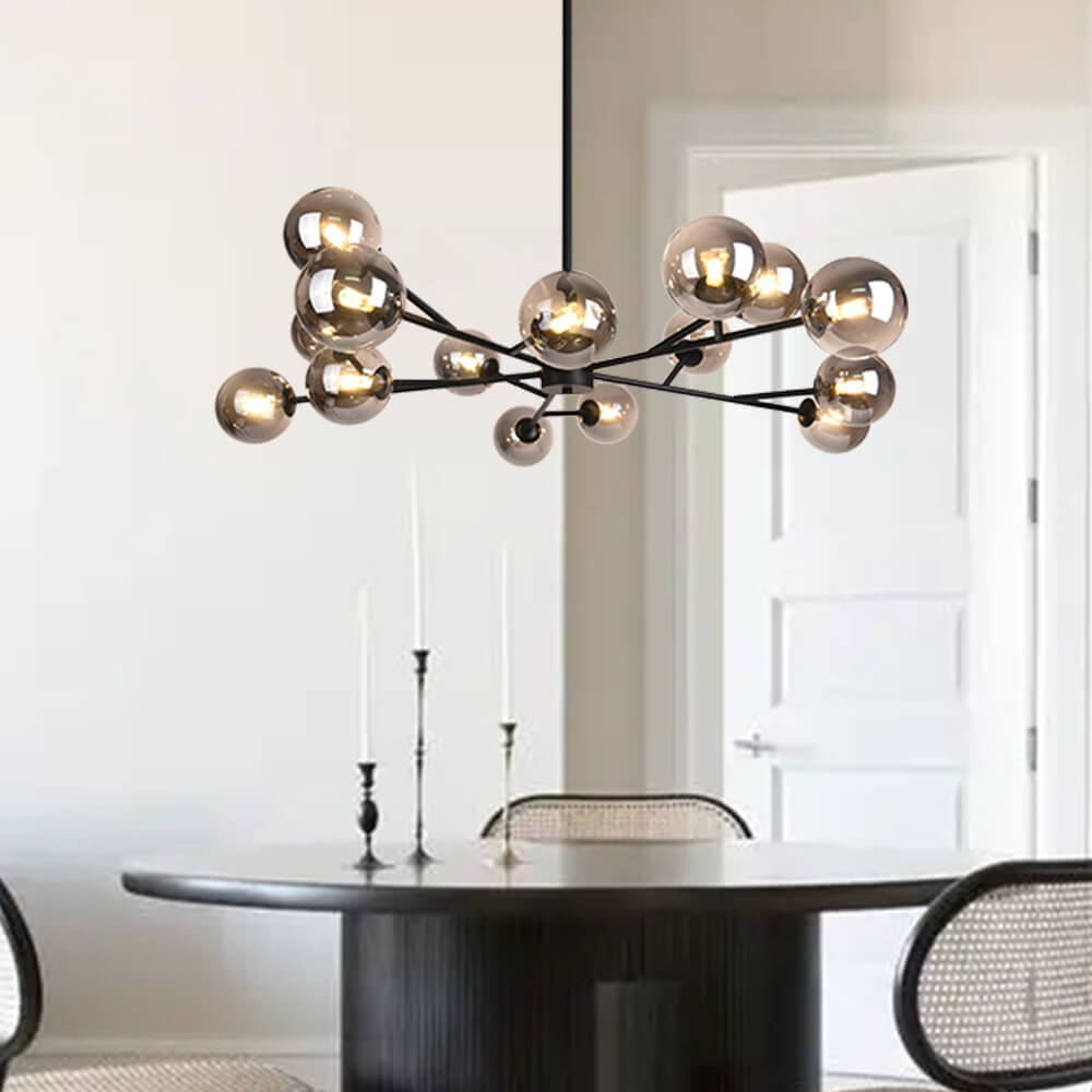 15-Light Linear Glass Globe Fixture for Dining Tables & Islands 44 in Wide Adjustable Dimmable G9 Ceiling Light | Thomler
