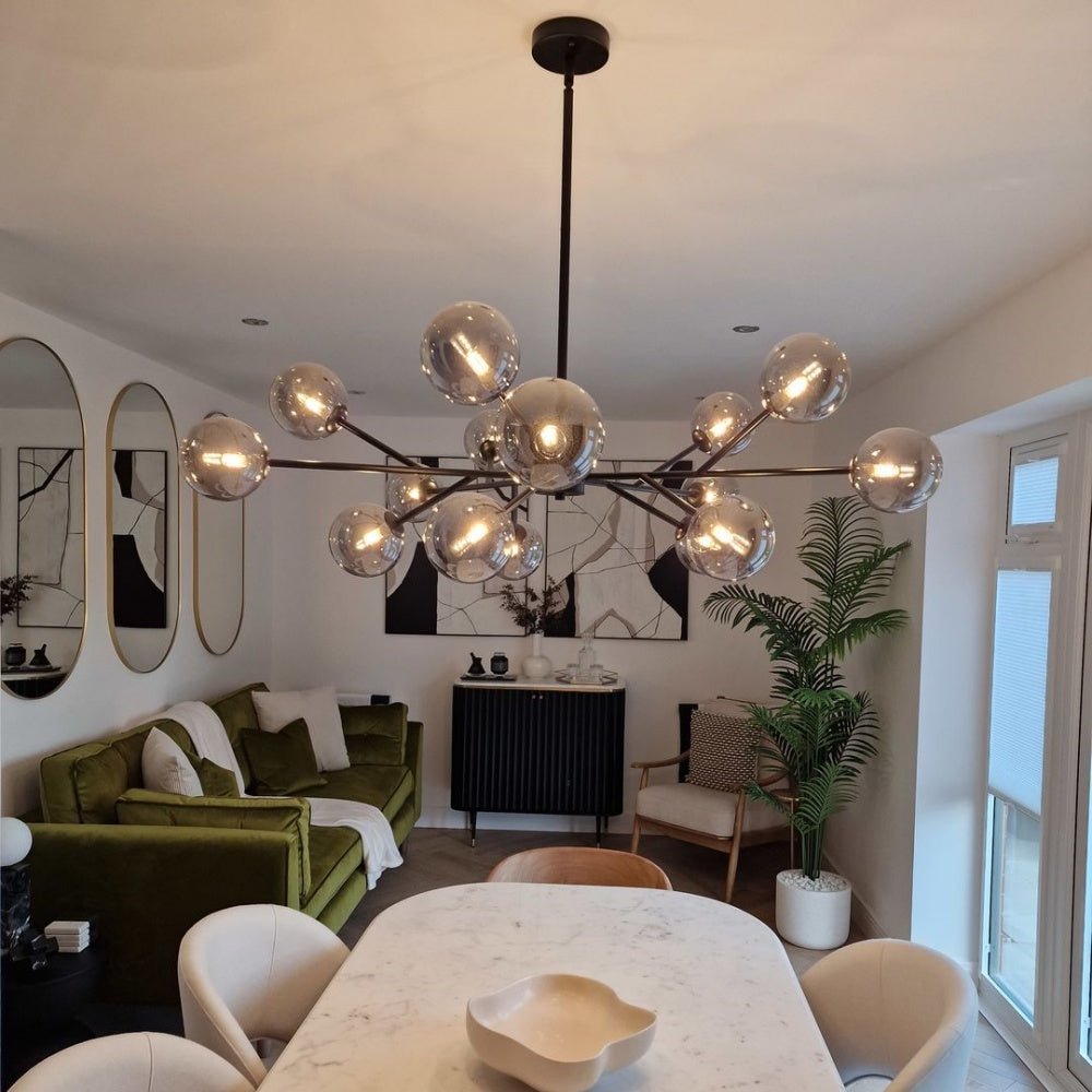 15-Light Linear Glass Globe Fixture for Dining Tables & Islands 44 in Wide Adjustable Dimmable G9 Ceiling Light | Thomler
