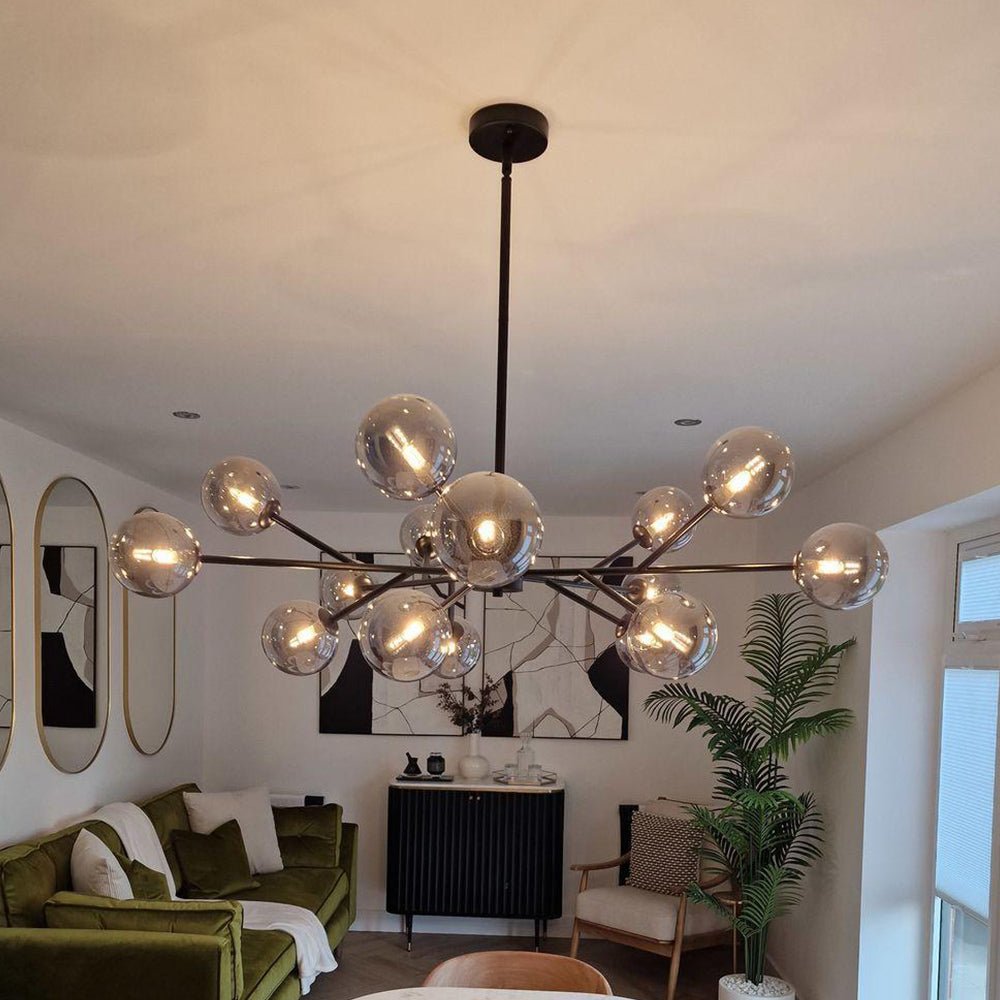 15-Light Linear Glass Globe Fixture for Dining Tables & Islands 44 in Wide Adjustable Dimmable G9 Ceiling Light | Thomler
