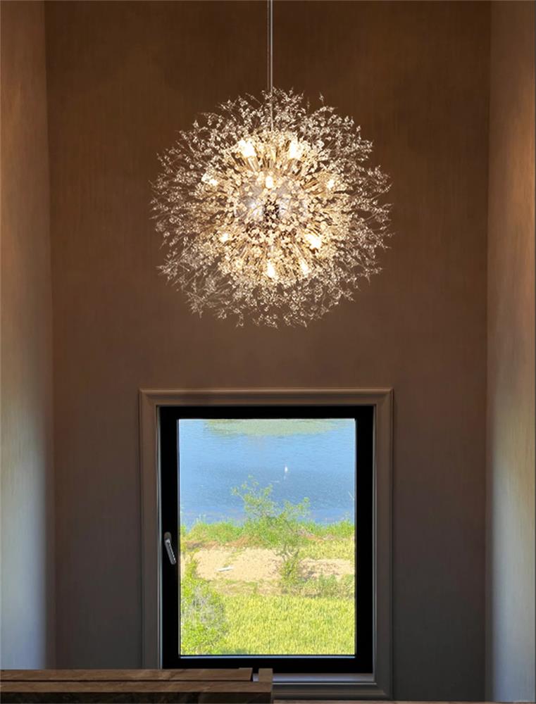 Starburst kristallen kroonluchter 80 cm metaal messing chroom in hoogte verstelbare plafondlamp voor eetkamer en hal met G9-fittingen | Thomler