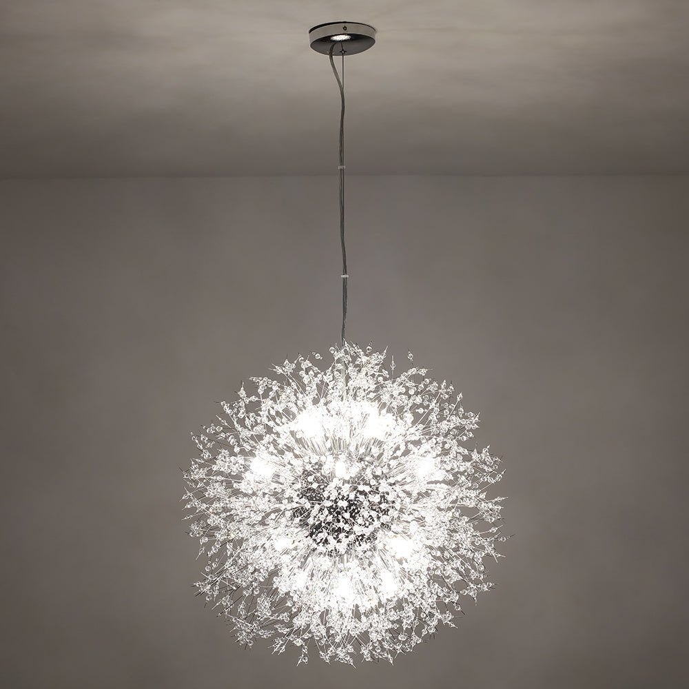 Starburst kristallen kroonluchter 80 cm metaal messing chroom in hoogte verstelbare plafondlamp voor eetkamer en hal met G9-fittingen | Thomler
