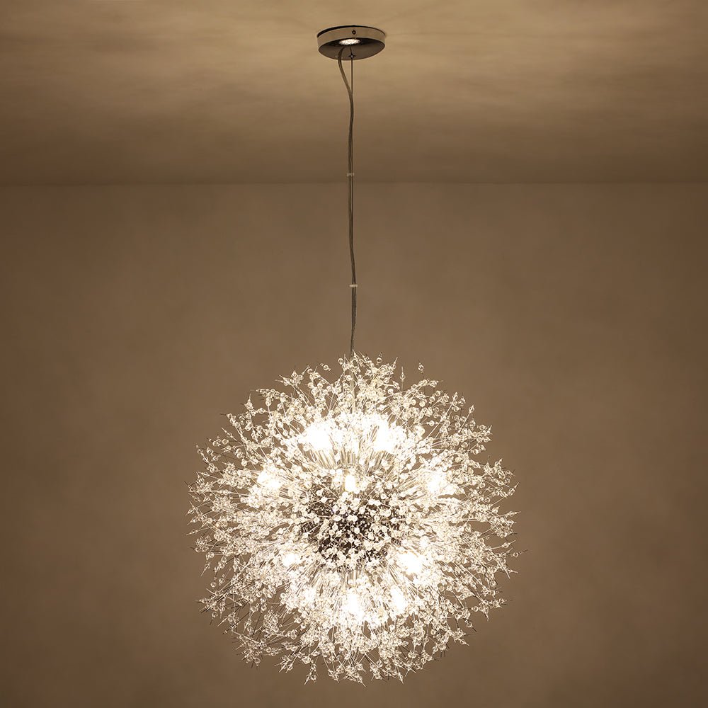 Starburst kristallen kroonluchter 80 cm metaal messing chroom in hoogte verstelbare plafondlamp voor eetkamer en hal met G9-fittingen | Thomler