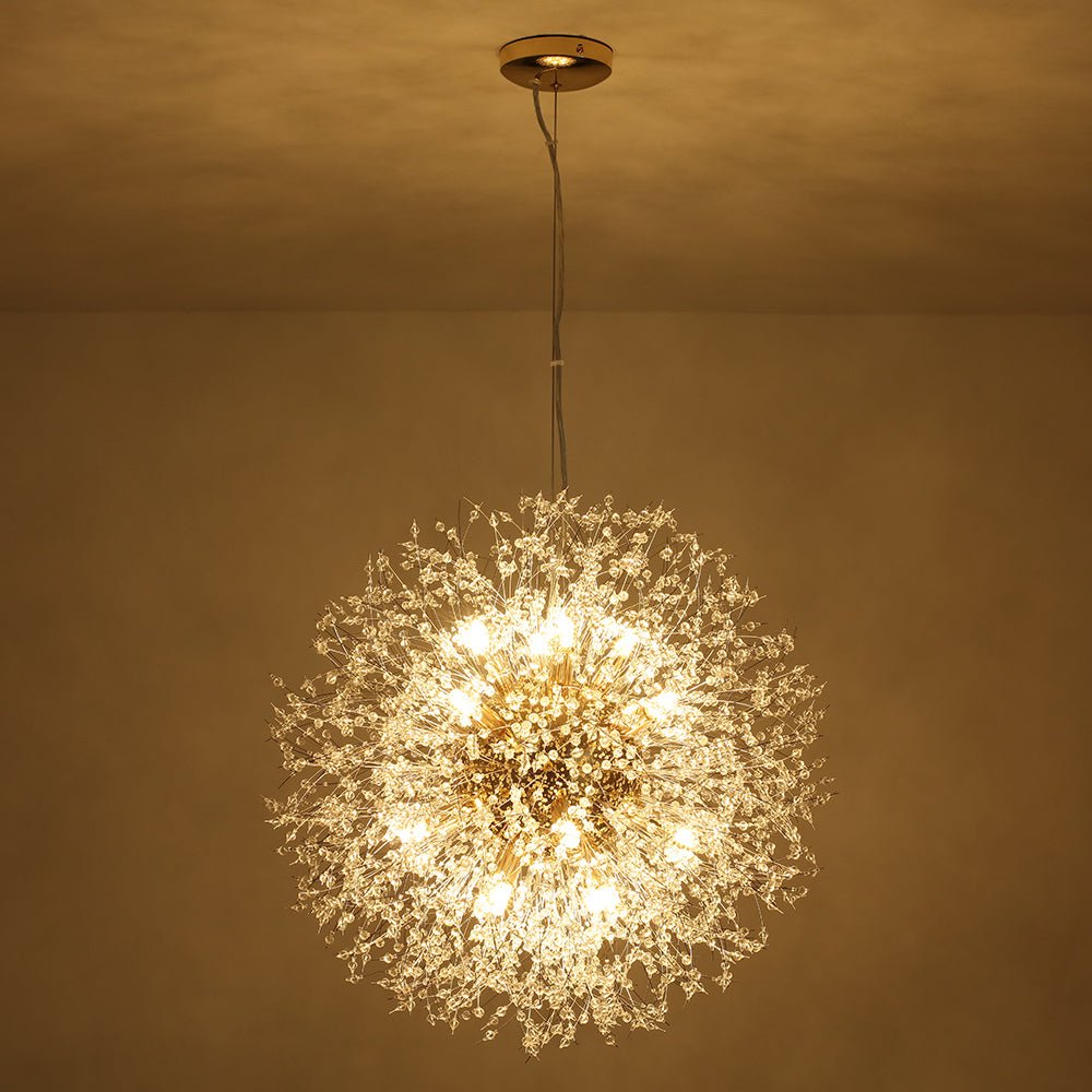 Starburst kristallen kroonluchter 80 cm metaal messing chroom in hoogte verstelbare plafondlamp voor eetkamer en hal met G9-fittingen | Thomler
