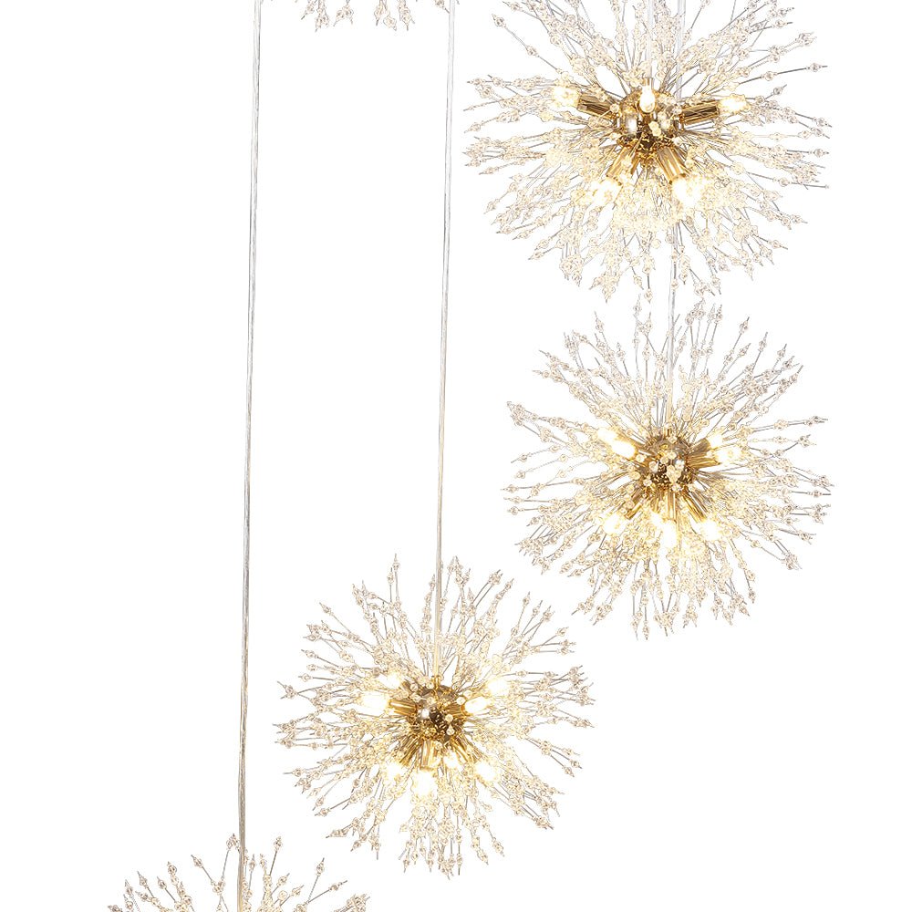 G9 Firework Sphere Hanglamp | Antiek Messing Armatuur met Meerdere Lichtbronnen voor Hoge Plafonds, Foyers, Trappenhuizen & Open Woonkamers | Verstelbare H | Thomler
