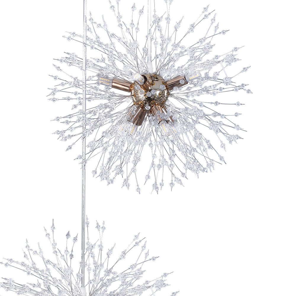 G9 Firework Sphere Hanglamp | Antiek Messing Armatuur met Meerdere Lichtbronnen voor Hoge Plafonds, Foyers, Trappenhuizen & Open Woonkamers | Verstelbare H | Thomler