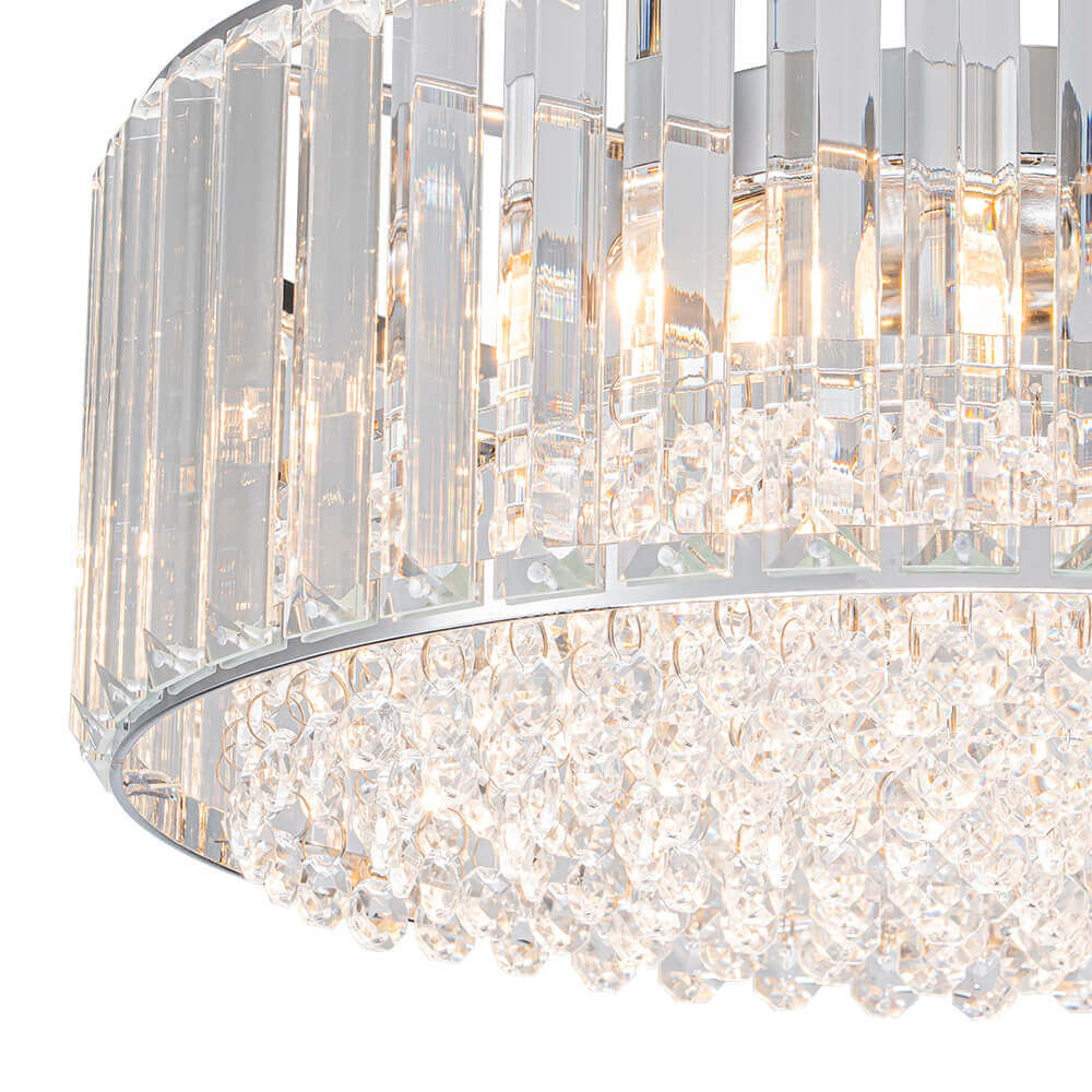 Flush Mount Light Fixture Crystal Accents 3-Bulb Dimmable 14 in Diameter Low Profile for Bedroom Hallway Entry Modern Overhead Lighting Meta | Thomler