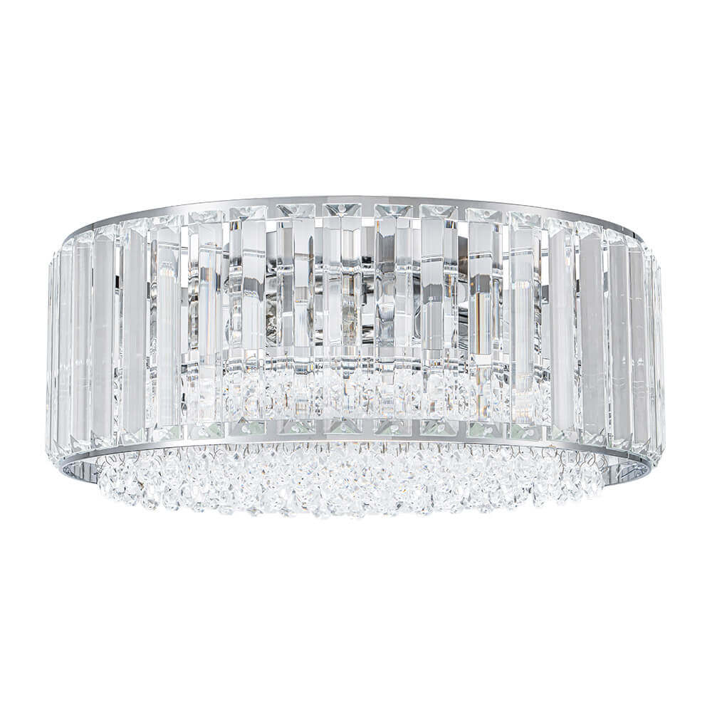 Flush Mount Light Fixture Crystal Accents 3-Bulb Dimmable 14 in Diameter Low Profile for Bedroom Hallway Entry Modern Overhead Lighting Meta | Thomler