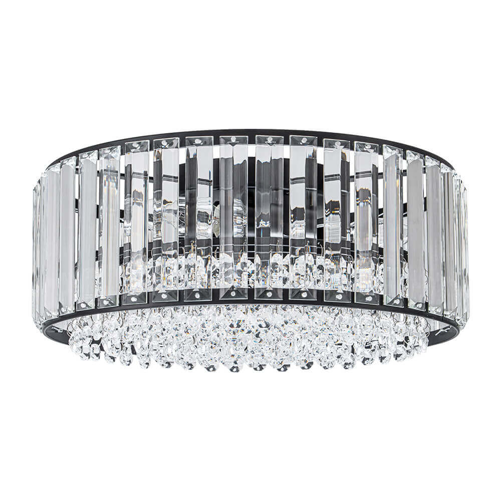 Flush Mount Light Fixture Crystal Accents 3-Bulb Dimmable 14 in Diameter Low Profile for Bedroom Hallway Entry Modern Overhead Lighting Meta | Thomler