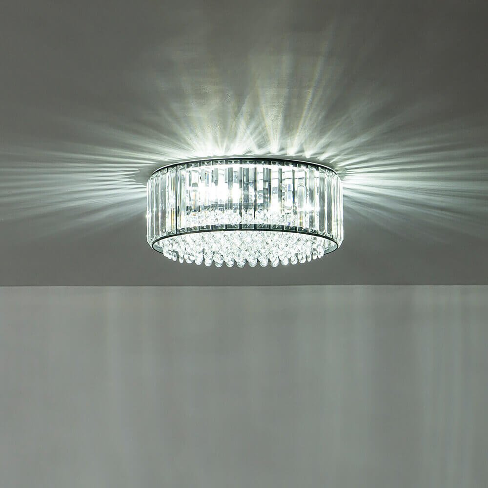 Flush Mount Light Fixture Crystal Accents 3-Bulb Dimmable 14 in Diameter Low Profile for Bedroom Hallway Entry Modern Overhead Lighting Meta | Thomler
