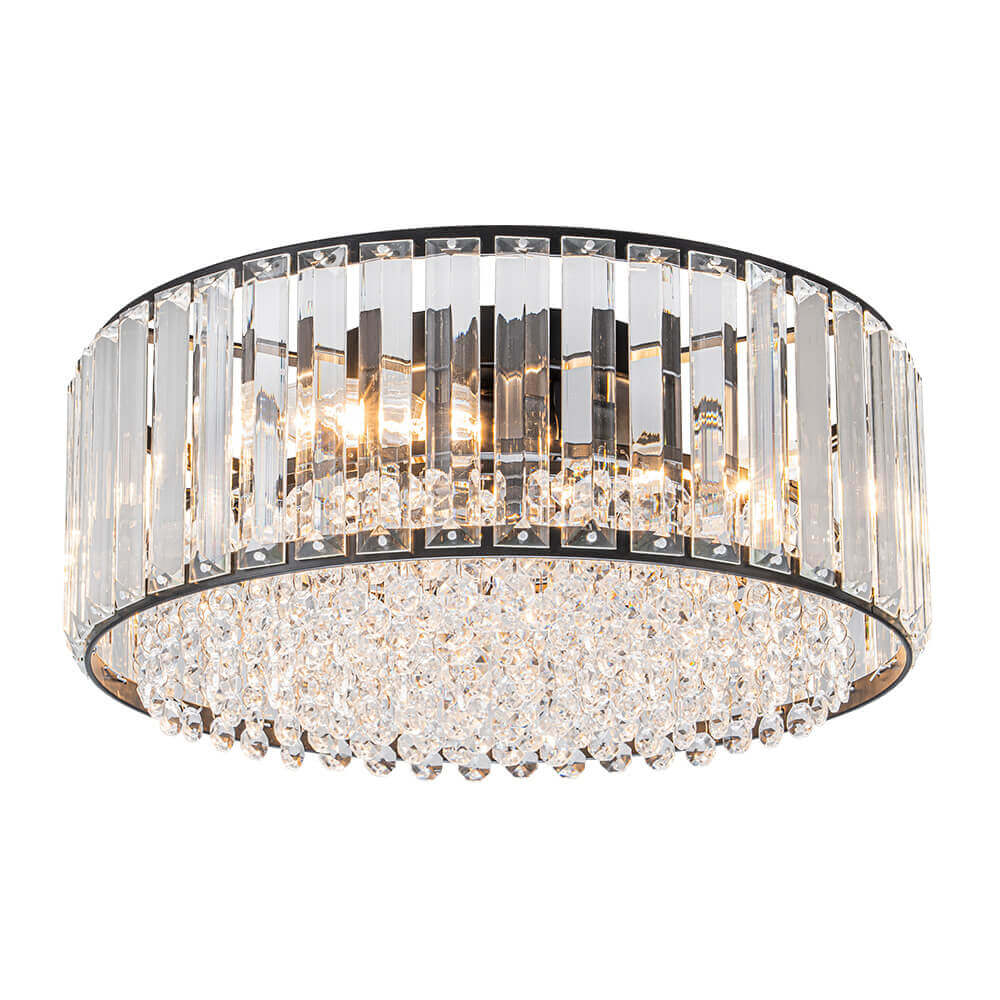 Flush Mount Light Fixture Crystal Accents 3-Bulb Dimmable 14 in Diameter Low Profile for Bedroom Hallway Entry Modern Overhead Lighting Meta | Thomler