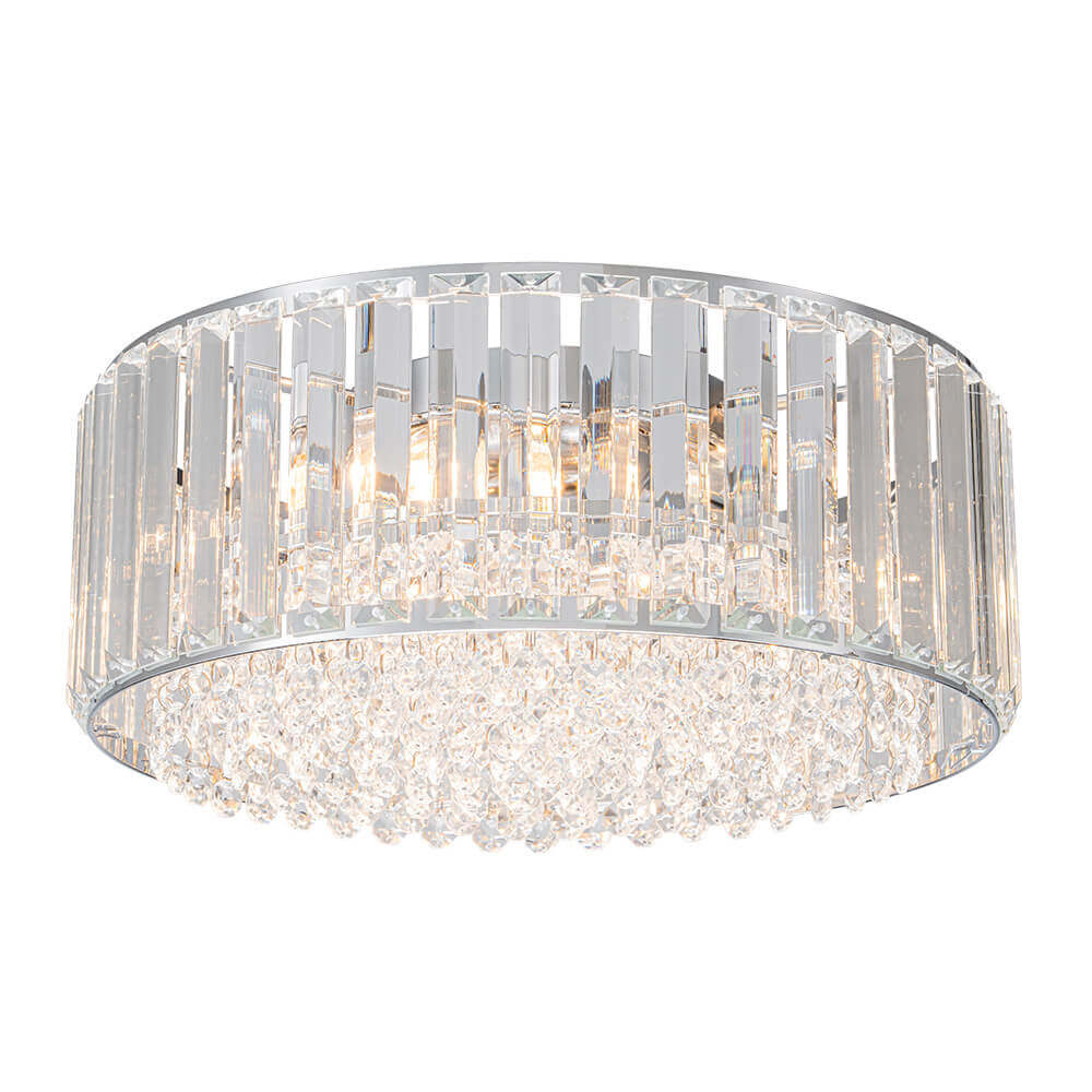 Flush Mount Light Fixture Crystal Accents 3-Bulb Dimmable 14 in Diameter Low Profile for Bedroom Hallway Entry Modern Overhead Lighting Meta | Thomler