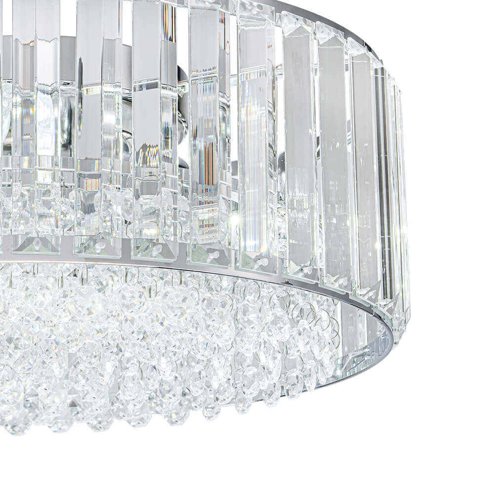 Flush Mount Light Fixture Crystal Accents 3-Bulb Dimmable 14 in Diameter Low Profile for Bedroom Hallway Entry Modern Overhead Lighting Meta | Thomler