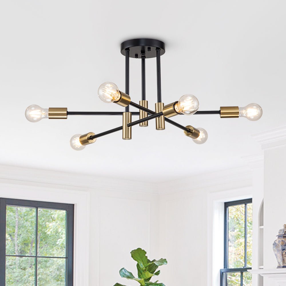 Semi-Flush Sputnik Ceiling Light with Adjustable Multi-Arm Design in Black Metal – Modern Ambient Fixture for Living Rooms, Dining Areas, Be | Thomler