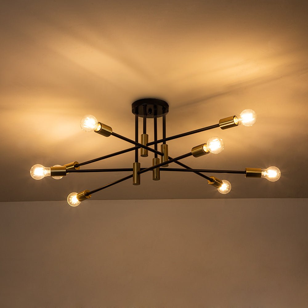 Semi-Flush Sputnik Ceiling Light with Adjustable Multi-Arm Design in Black Metal – Modern Ambient Fixture for Living Rooms, Dining Areas, Be | Thomler