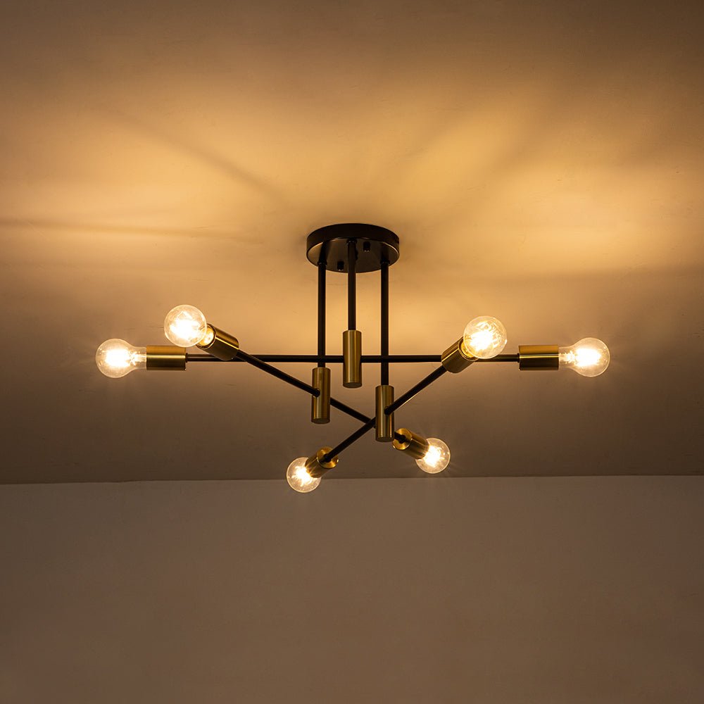 Semi-Flush Sputnik Ceiling Light with Adjustable Multi-Arm Design in Black Metal – Modern Ambient Fixture for Living Rooms, Dining Areas, Be | Thomler