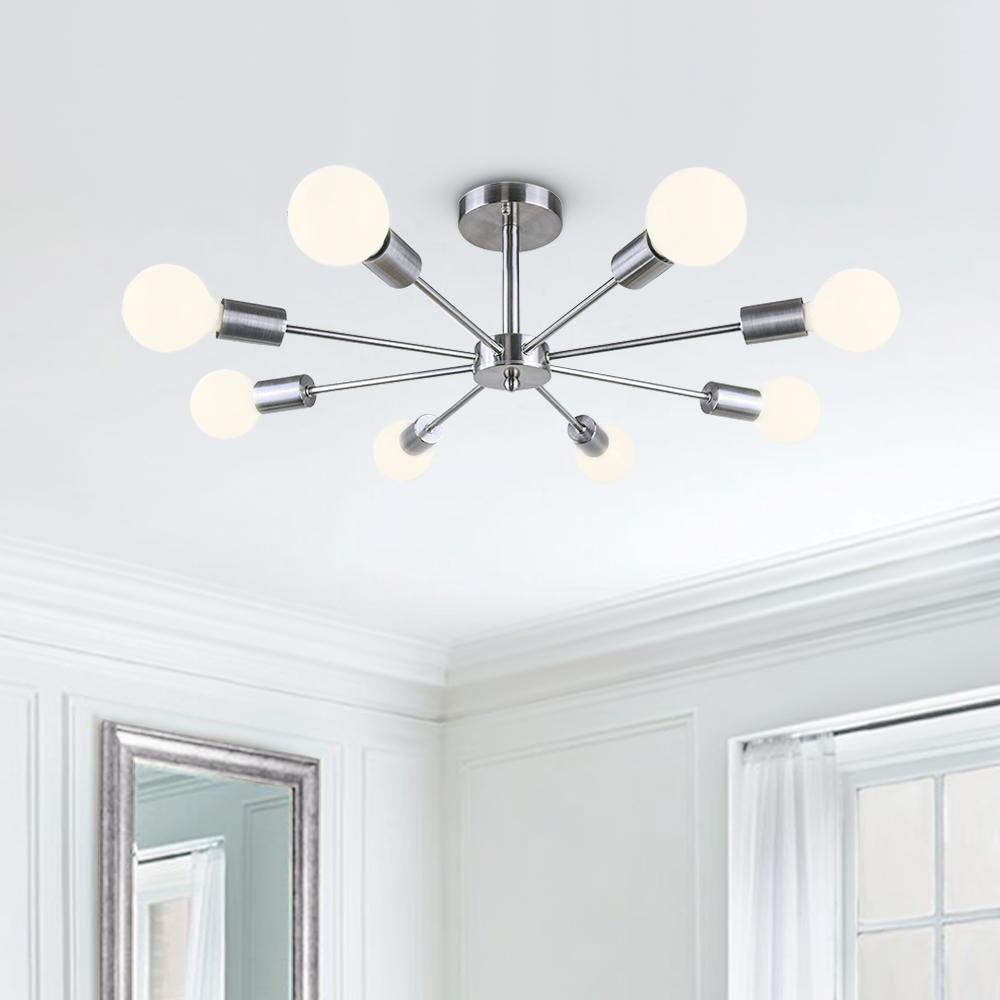 Eight-Arm Metal Pendant Light 24 in Black Brass Chrome Nickel Multi-Bulb Semi-Flush Fixture for Dining Room Kitchen Living Room Contemporary | Thomler