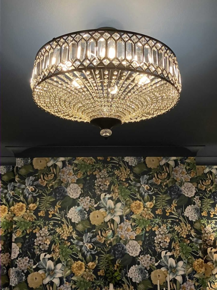 Sparkling Drum Plafondlamp 20 inch Ronde Kristallen Plafondverlichting Dimbaar 6-Lichts voor Slaapkamer Woonkamer | Thomler