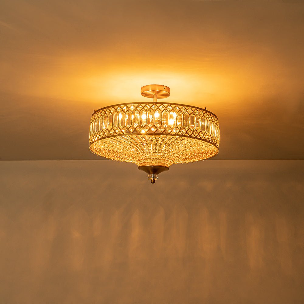 Sparkling Drum Plafondlamp 20 inch Ronde Kristallen Plafondverlichting Dimbaar 6-Lichts voor Slaapkamer Woonkamer | Thomler