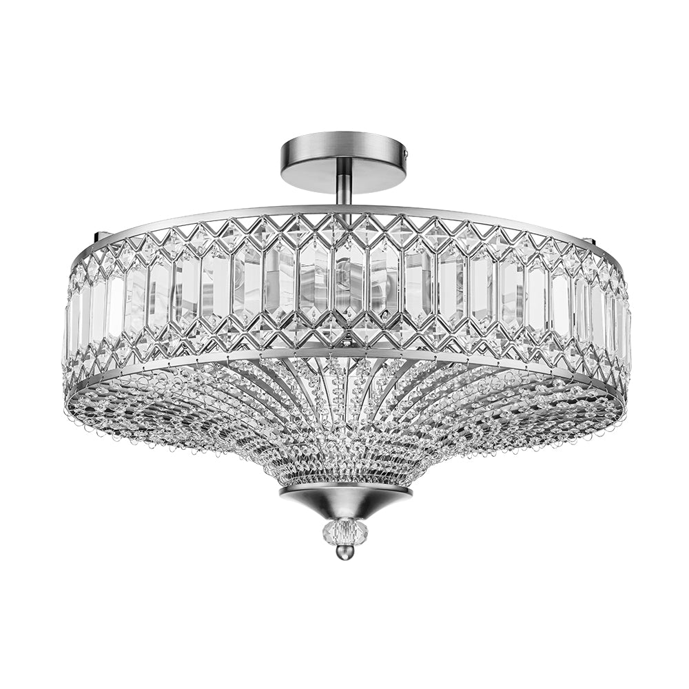 Sparkling Drum Plafondlamp 20 inch Ronde Kristallen Plafondverlichting Dimbaar 6-Lichts voor Slaapkamer Woonkamer | Thomler