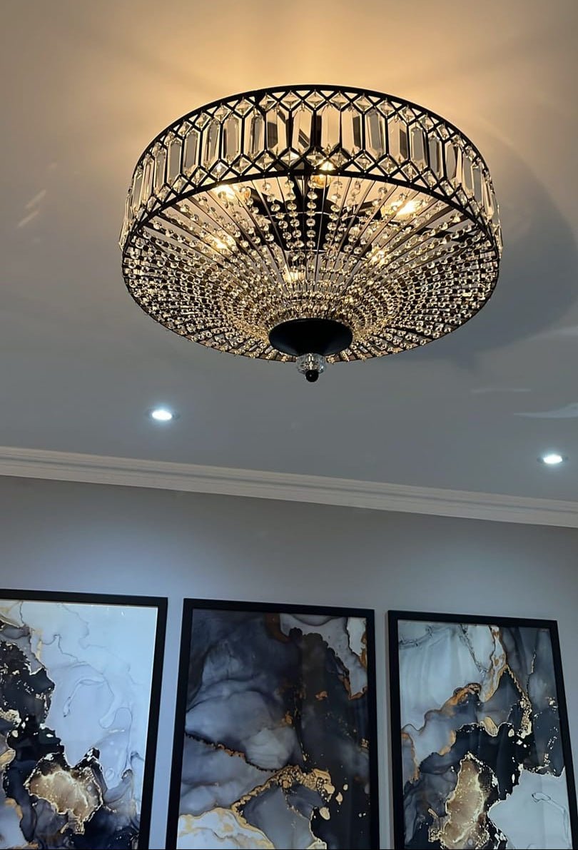 Sparkling Drum Plafondlamp 20 inch Ronde Kristallen Plafondverlichting Dimbaar 6-Lichts voor Slaapkamer Woonkamer | Thomler