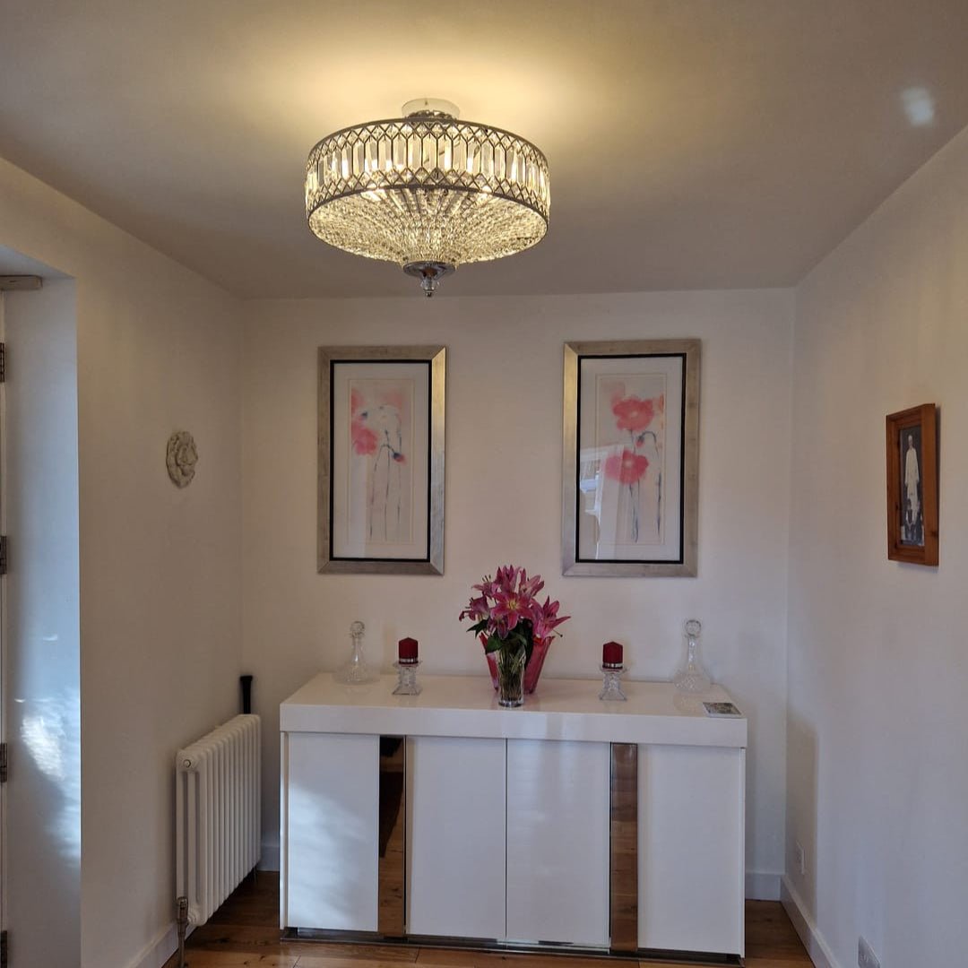 Sparkling Drum Plafondlamp 20 inch Ronde Kristallen Plafondverlichting Dimbaar 6-Lichts voor Slaapkamer Woonkamer | Thomler