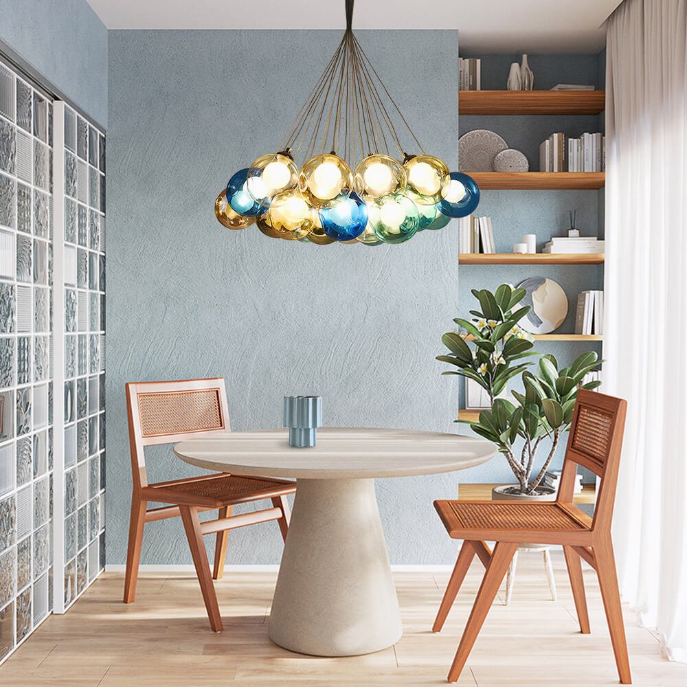 Multicolor Glass Globe Chandelier 20 Inch Cluster Adjustable Height Ceiling Light for Kitchen Dining Room Living Room Statement Lighting Fix | Thomler