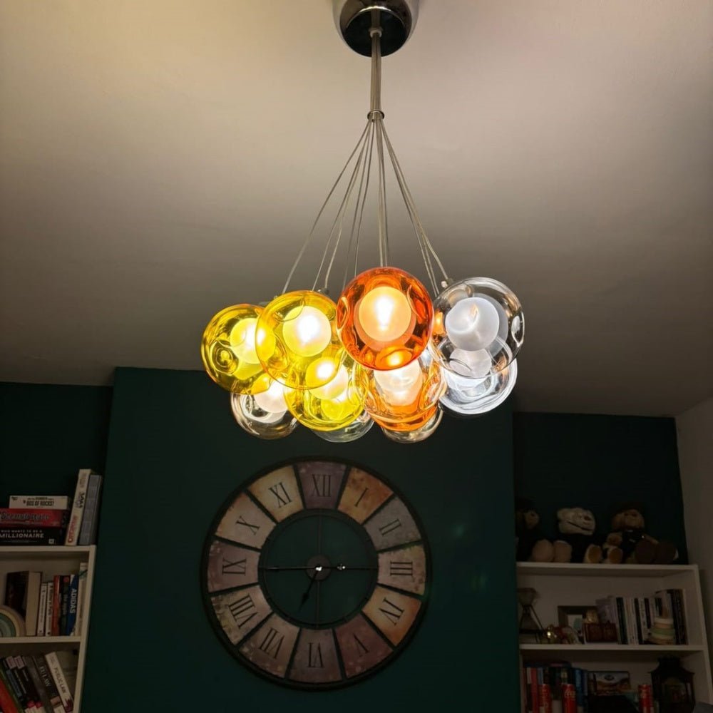 Multicolor Glass Globe Chandelier 20 Inch Cluster Adjustable Height Ceiling Light for Kitchen Dining Room Living Room Statement Lighting Fix | Thomler