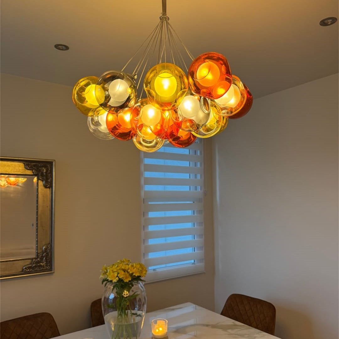 Multicolor Glass Globe Chandelier 20 Inch Cluster Adjustable Height Ceiling Light for Kitchen Dining Room Living Room Statement Lighting Fix | Thomler