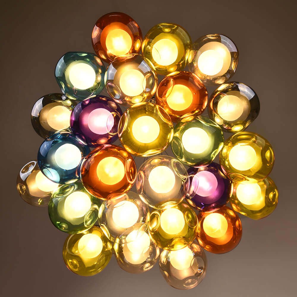 Multicolor Glass Globe Chandelier 20 Inch Cluster Adjustable Height Ceiling Light for Kitchen Dining Room Living Room Statement Lighting Fix | Thomler