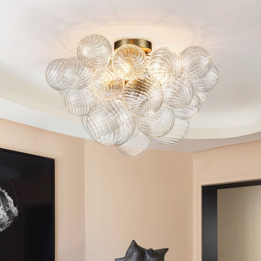 Driegerelame semi-inbouw plafondlamp 21 inch met getextureerde glazen bollen voor badkamer, slaapkamer, woonkamer, sfeerverlichting, E14-fitting | Thomler
