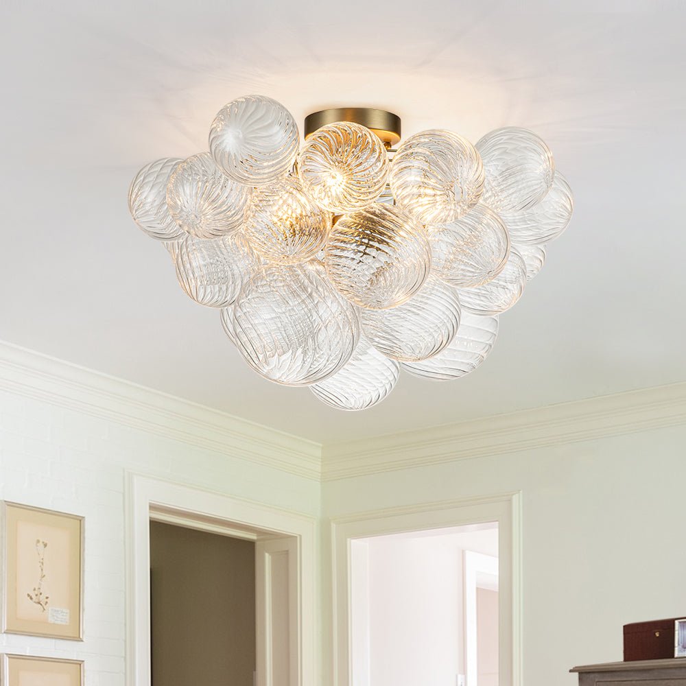 Driegerelame semi-inbouw plafondlamp 21 inch met getextureerde glazen bollen voor badkamer, slaapkamer, woonkamer, sfeerverlichting, E14-fitting | Thomler