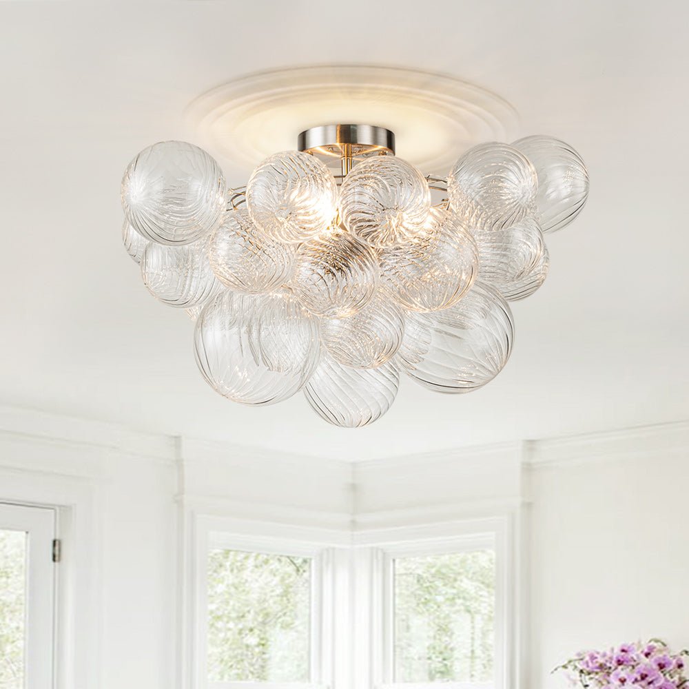Driegerelame semi-inbouw plafondlamp 21 inch met getextureerde glazen bollen voor badkamer, slaapkamer, woonkamer, sfeerverlichting, E14-fitting | Thomler