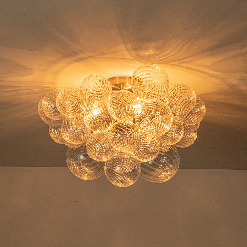 Driegerelame semi-inbouw plafondlamp 21 inch met getextureerde glazen bollen voor badkamer, slaapkamer, woonkamer, sfeerverlichting, E14-fitting | Thomler