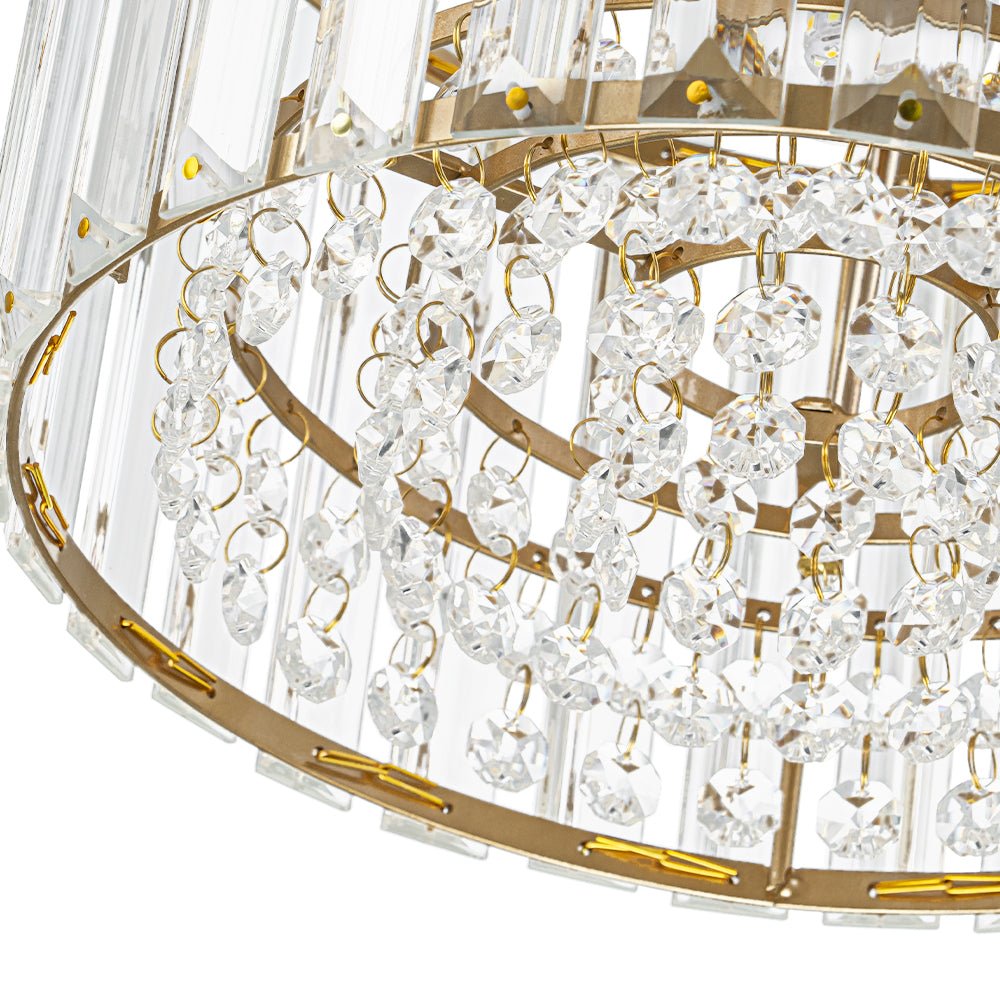 Flush Mount Crystal Fixture with Brass Tone – Dimmable Overhead Light for Entryways, Compact Rooms & Hallways – 10.6 in × 8.3 in Drum Design | Thomler