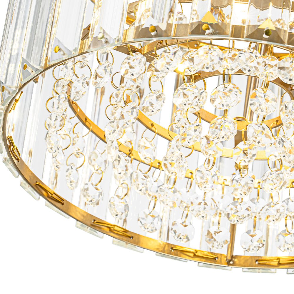 Flush Mount Crystal Fixture with Brass Tone – Dimmable Overhead Light for Entryways, Compact Rooms & Hallways – 10.6 in × 8.3 in Drum Design | Thomler