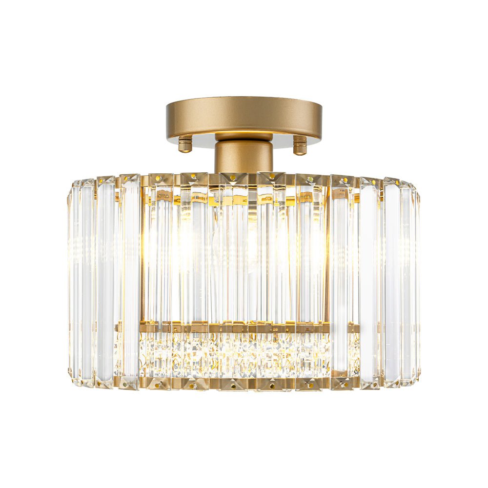 Flush Mount Crystal Fixture with Brass Tone – Dimmable Overhead Light for Entryways, Compact Rooms & Hallways – 10.6 in × 8.3 in Drum Design | Thomler